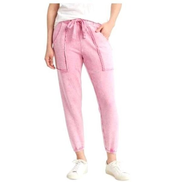 Frank & Eileen Eamon Jogger Mineral Pink Acid Wash Fleece Tapered Relaxed SZ S - Picture 1 of 4